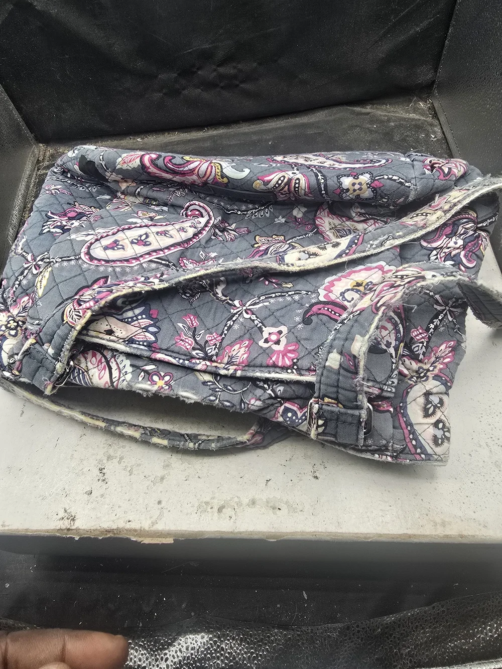 Vera Bradley Quilted Paisley Shoulder Bag in Gray and Pink
